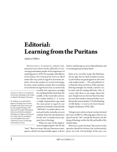 Editorial: Learning from the Puritans