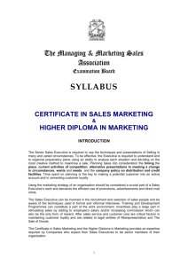 The Managing & Marketing Sales Association SYLLABUS