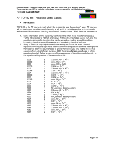 AP TOPIC 10: Transition Metal Basics