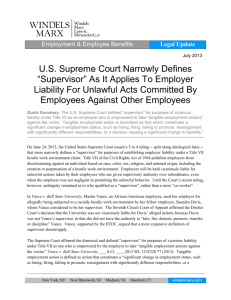 “Supervisor” As It Applies To Employer Liability For Unlawful Acts