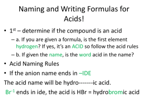 Naming and Writing Formulas for Acids!