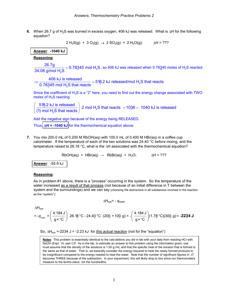 Calorimetry Practice Worksheet Answers Promotiontablecovers