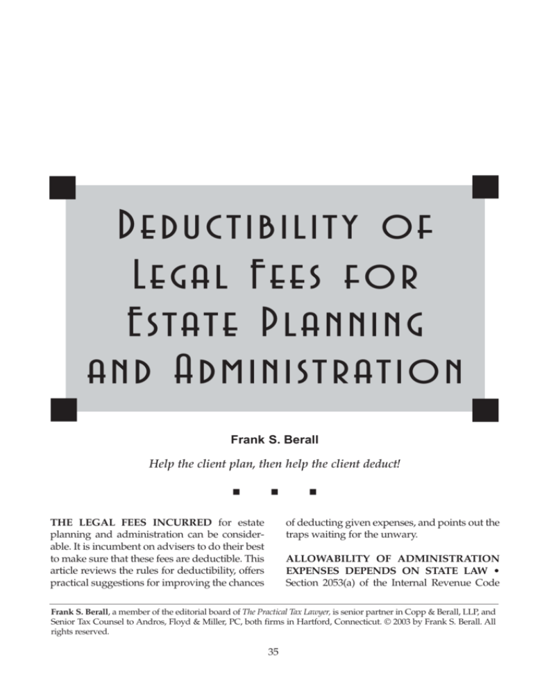 Deductibility of Legal Fees for Estate Planning and