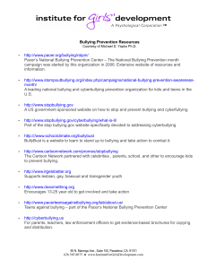 Bullying Prevention Resources http://www.pacer.org/bullying/nbpm