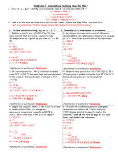 Specific Heat Worksheet With Answers Pdf