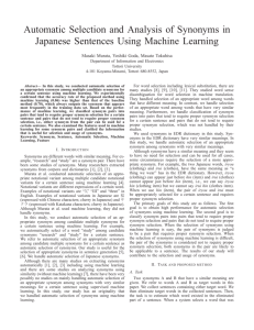 Automatic Selection and Analysis of Synonyms in Japanese