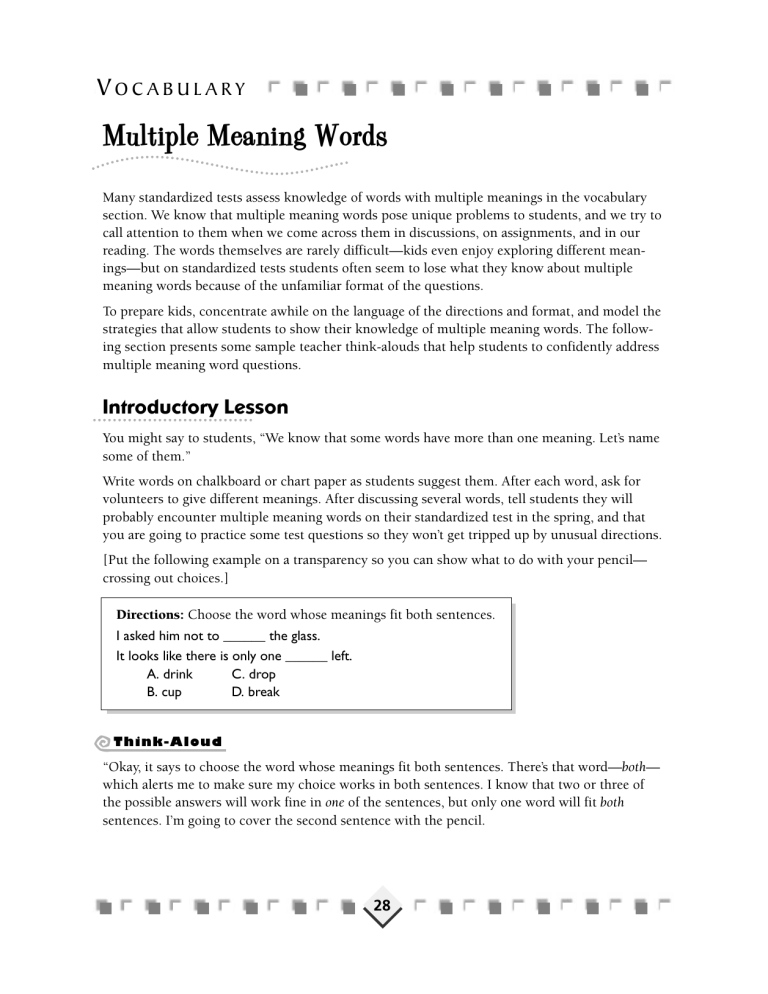 Multiple Meaning Word List For 3rd Grade