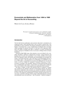 Economists and Mathematics from 1494 to 1969 Beyond the Art of