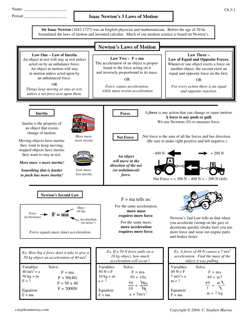 Isaac Newton Second Law Of Motion Regarding Newton039s Laws Of Motion Worksheet