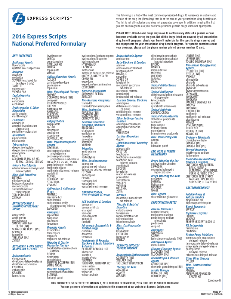 2016 Express Scripts National Preferred Formulary