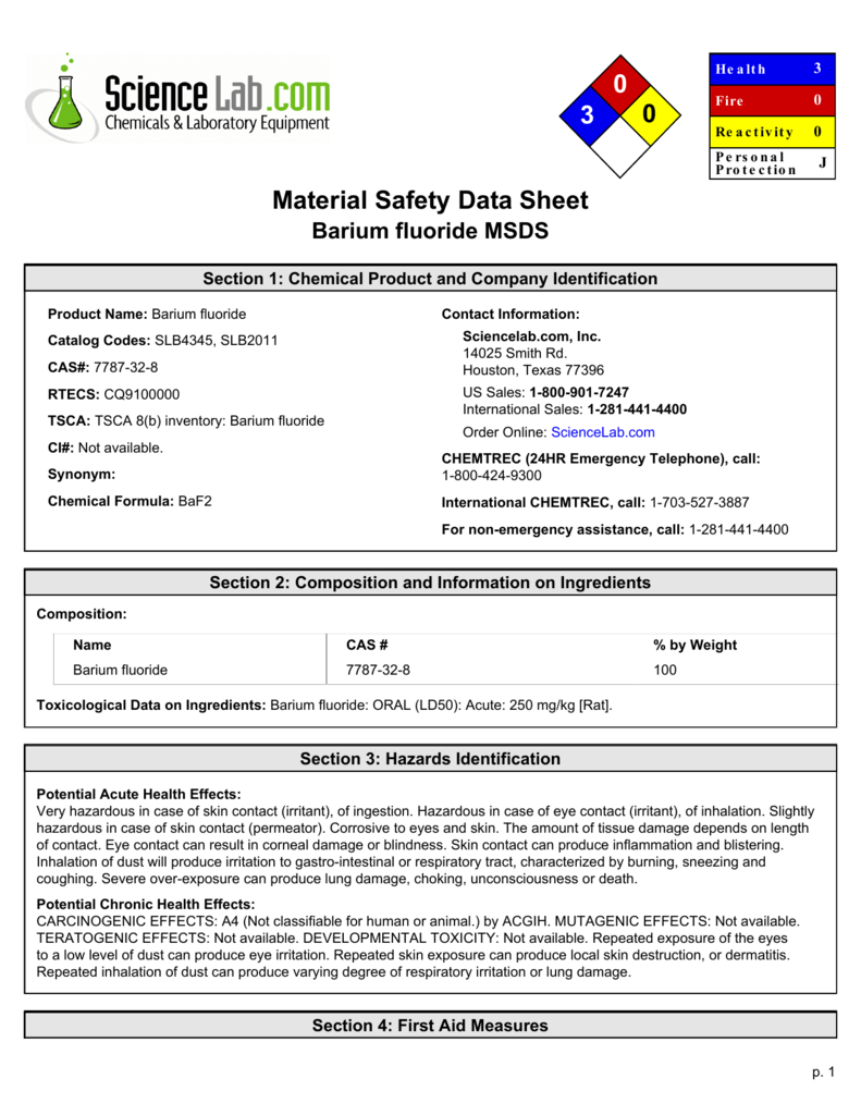 Msds For Barium Fluoride