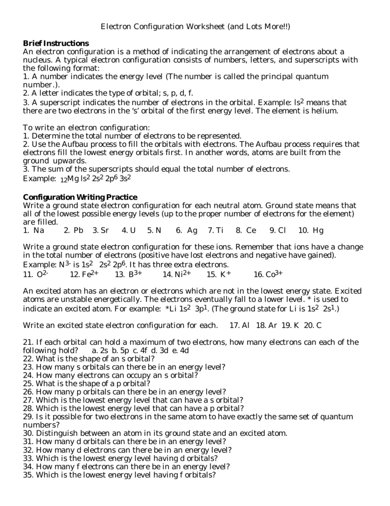 Electron Configuration Worksheet With Answers - Promotiontablecovers With Regard To Electron Configuration Practice Worksheet Answers