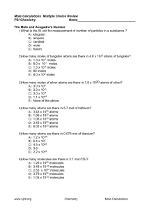 Mole Calculations Multiple Choice Review PSI Chemistry