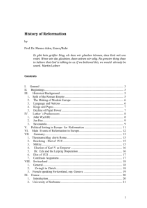 History of Reformation - Prof. Dr. iur. Menno Aden