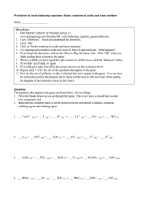 Worksheet to teach balancing equations: Redox reactions in acidic