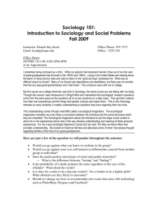 Sociology 101: Introduction to Sociology and Social Problems Fall