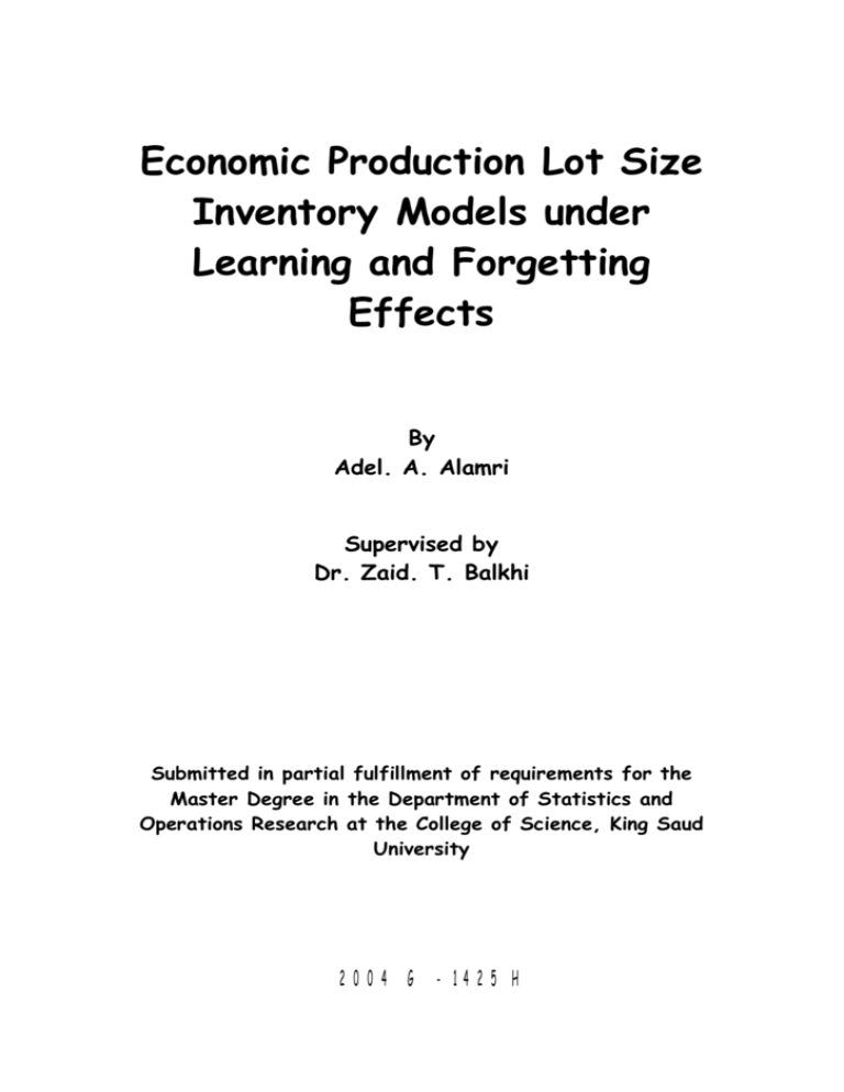 Economic Production Lot Size Inventory Models under Learning and