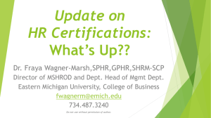 Update on HR Certifications - Eastern Michigan University