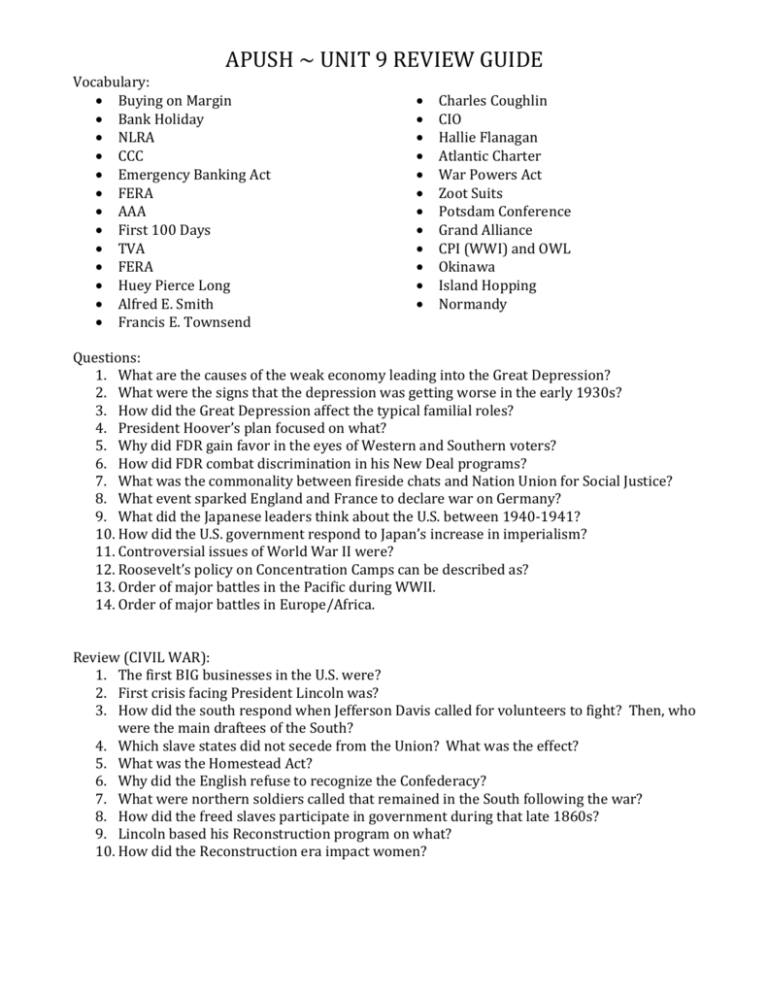APUSH Unit9ReviewGuide