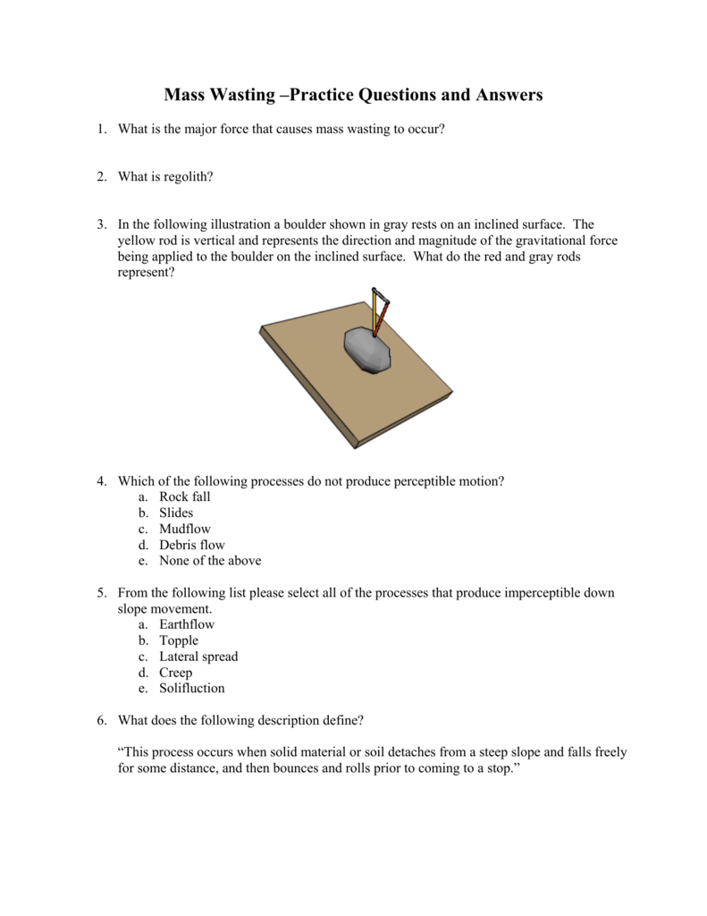 Mass Wasting Practice Questions And Answers