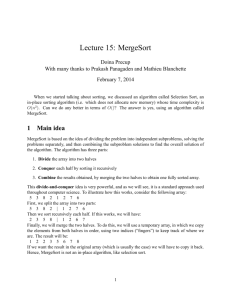 Lecture 15: MergeSort - McGill School Of Computer Science