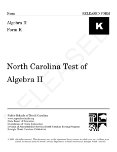 North Carolina Test of Algebra II - Public Schools of North Carolina