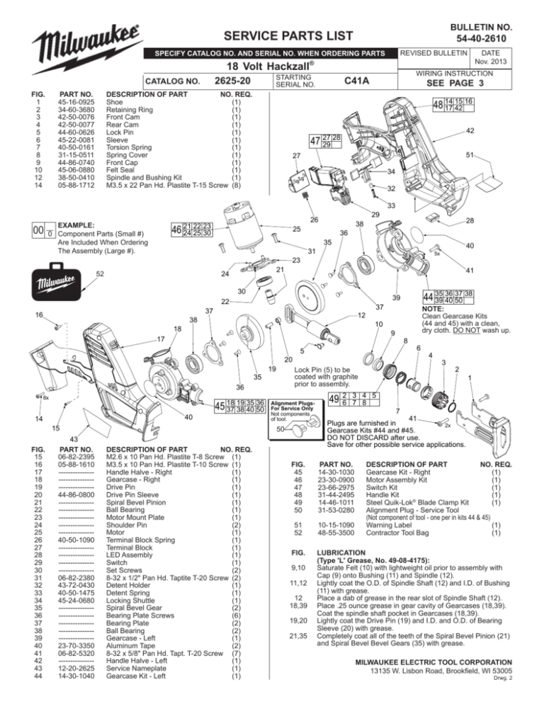 service parts list