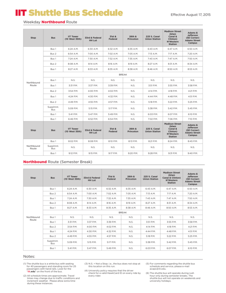 IIT Shuttle Bus Schedule