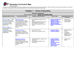 Geometry Curriculum Map Chapter 1 – Tools of Geometry