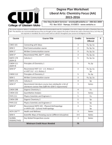 Degree Plan Worksheet Liberal Arts: Chemistry Focus (AA) 2015-2016