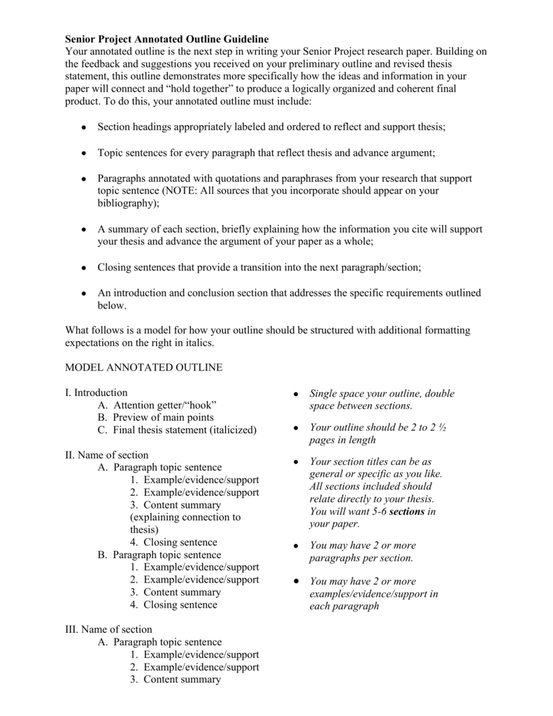 Senior Project Annotated Outline Guideline