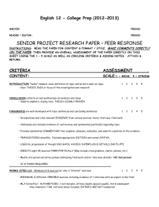 SENIOR PROJECT RESEARCH PAPER – PEER RESPONSE