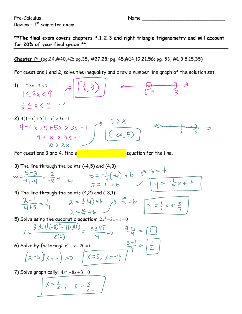 precalculus review packet answers