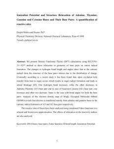 Ionization Potential and Structure Relaxation of Adenine, Thymine