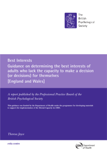 Best Interests Guidance on determining the best interests of adults