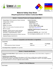 View MSDS for Dihydroxyaluminum Sodium Carbonate
