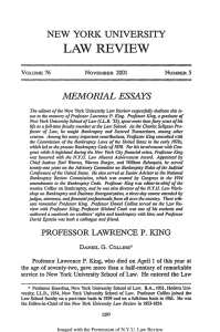 Professor Lawrence P. King - New York University Law Review
