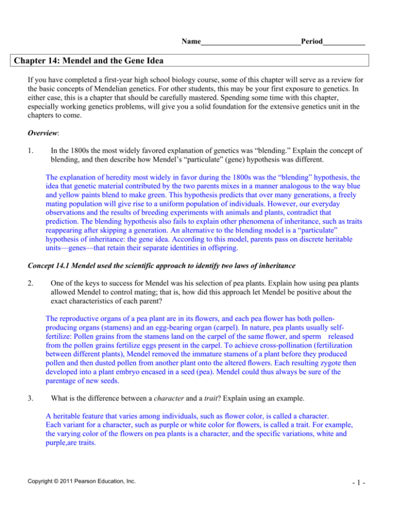 Chapter 14 Mendel And The Gene Idea Ap Science