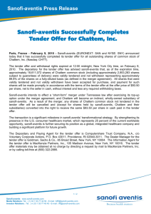 Sanofi-aventis successfully completes tender offer for Chattem, Inc.