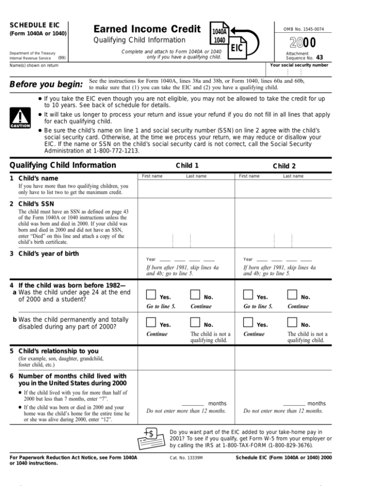 Schedule Eic Form 1040 7293