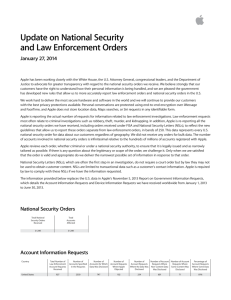 Update on National Security and Law Enforcement Orders