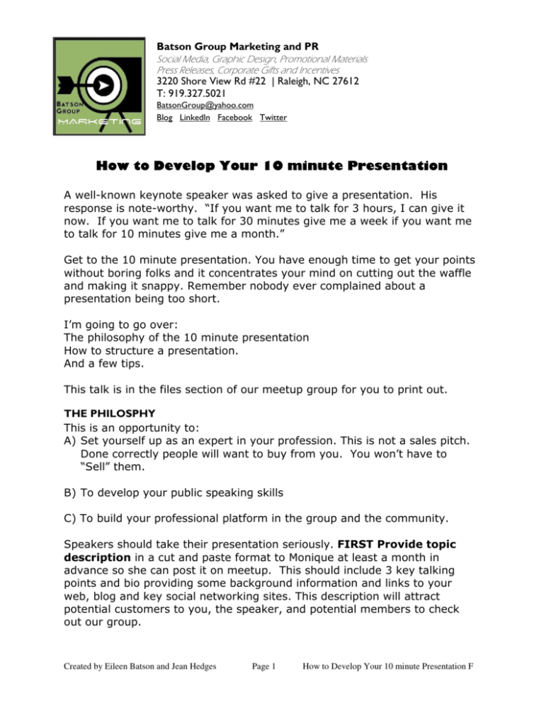 how to write a 10 minute presentation