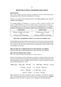 REDOX REACTIONS AND REDOX EQUATIONS