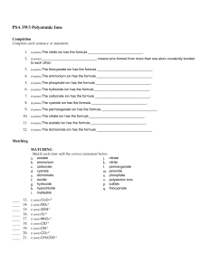 PSA 3W3 Polyatomic Ions