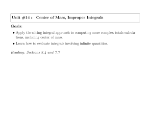 Unit #14 : Center of Mass, Improper Integrals Goals: • Apply the