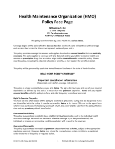 Health Maintenance Organization (HMO) Policy Face Page
