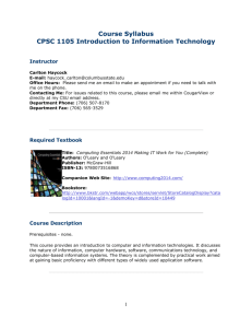 CPSC 1105 Fall 2013 Syllabus - TSYS School of Computer Science