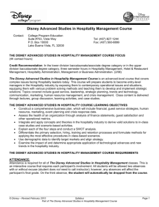 Disney Advanced Studies in Hospitality Management Course