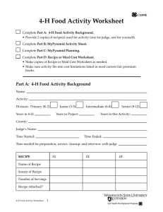 4-H Food Activity Worksheet - 4