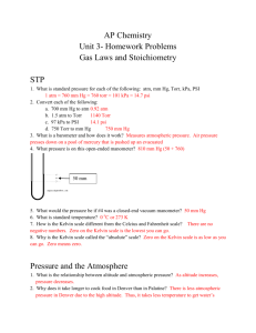 AP Chemistry Unit 3- Homework Problems Gas Laws